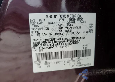 2011 Ford Edge Limited из США, поврежденный, VIN 2FMDK3KC1BBA51721